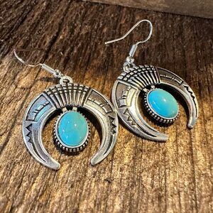Turquoise Stone Bohemian Vintage Squash Droplet Dangle Earrings with Gift Box
